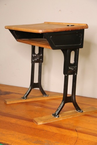Antique school desk metal legs - school,