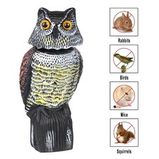 Large Realistic Owl Decoy Deterrent Bird Pigeon Crow Scarer Statue Rotating Head