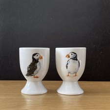 Set of 2 (Pair) Bone China Puffin Egg Cups Hand Decorated In Wales