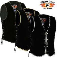 Australian Bikers Gear Motorcycle Motorbike Suede Leather Vest Spanish Braided