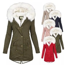 Fur Fleece Hooded Jacket Winter Parka Coats Plus Women Ladies Warm Long Coat UK