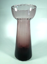 Vintage Purple Glass Ribbed Hyacinth Bulb Vase, Toothed Rim, 7¼" / 18.3cm