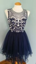 GIRLS YEAR 6 LEAVERS JUNIOR PROM DRESS NAVY BLUE & SILVER AGE 10/11 YEARS