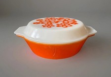 Vintage Retro 1970’s JAJ Pyrex Orange Casserole Dish with Lid Floral Daisy VGC