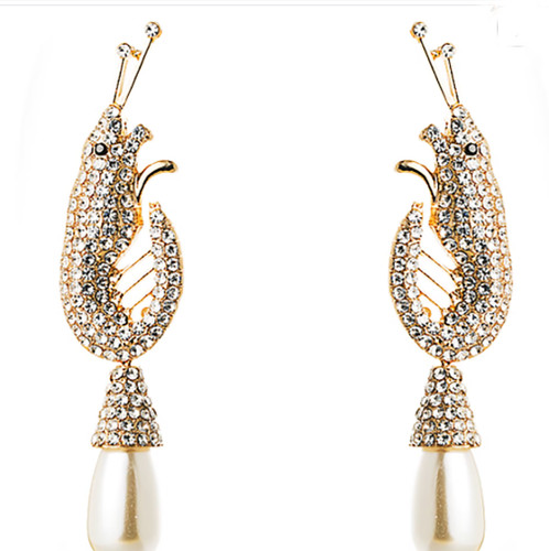 Gold shrimp crystal stud - crystal,