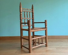 Oak turned Armchair Hall Chair Medieval American influenced Rush Seat