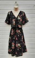 TEA,DAY DRESS,PARTY,BLACK FLORAL,20S,30S,60S,70S,80S RETRO STYLE,BOOHOO,SIZE 10