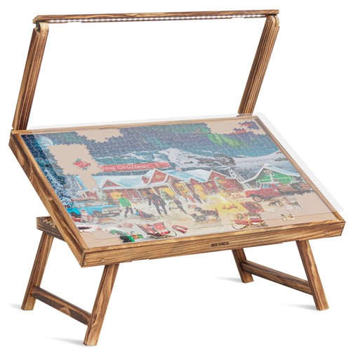 Wooden jigsaw puzzle - puzzle, table