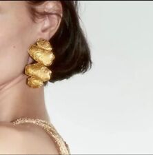 Zara Gold With Textured pieces hammered Metal Statement Ornate Earrings