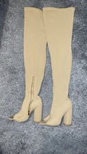 Topshop Beige Thigh High Over Knee Peep Toe Heel Boots Shoes Size UK 6 EU 39