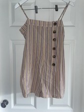 Topshop striped side button playsuit, pink/yellow uk 10 