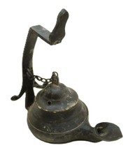 ANCIENT ROMAN BRONZE OIL LAMP WITH DECORATIONS. RARE