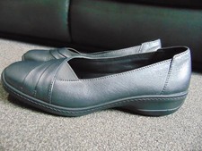 Ladies Hotter Serenity Metallic Pewter Leather Slip On Comfort Shoes Size UK 5.5