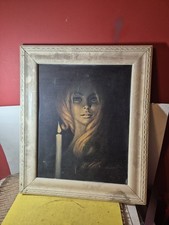 Stephen Pearson 'Girl by Candlelight' Vintage 1960’s Kitsch Print Framed Large