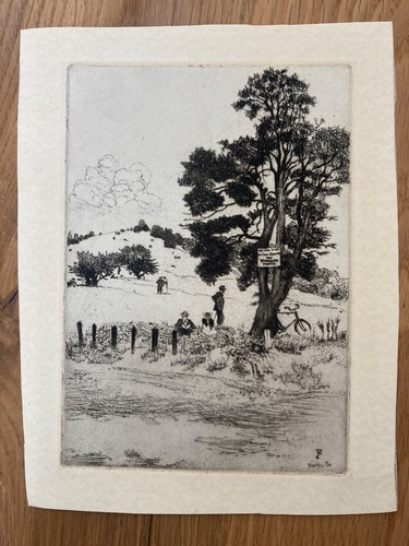 Vintage box hill etching - vintage,
