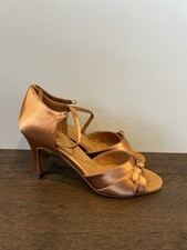 New Supadance Dance club Dance Shoes, Dark Tan Satin, Size 3, 2.5” Flared Heel