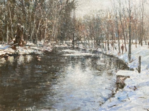 Vintage oil painting snowy - oil,
