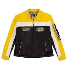 Men's Avirex Yellow Bomber Lone Wolf Racer Genuine Cowhide Leather Jacket, NEW