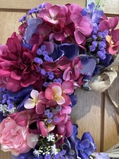 Door Wreath/ White Wicker Heart/ Artificial Flowers