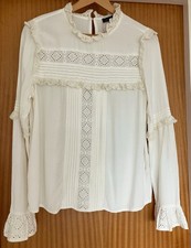 New M&S Cream Victorian Edwardian Style Pie Crust Collar Long Sleeve Blouse UK 8