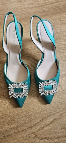 Green satin sling back - green,