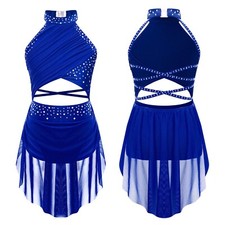 Girl's Lyrical Dance Costume Sparkle Rhinestone Jazz Modern Dress High-Low Skirt