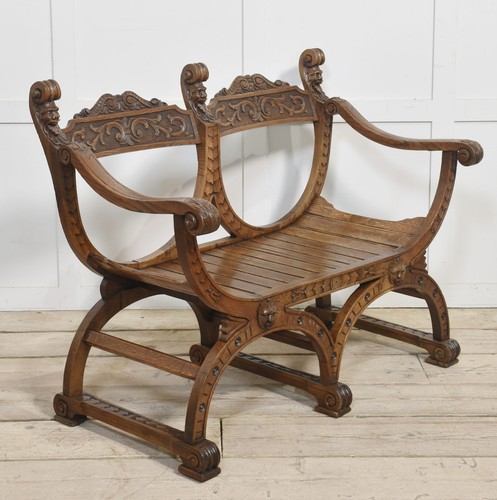 Carved oak bench scrolling - carved, |