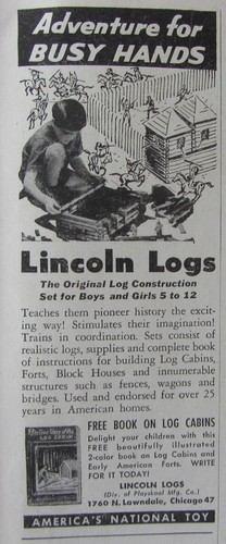 1952 print lincoln logs - lincoln,