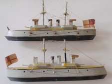 Two Vintage model toy warships, circa 1930s