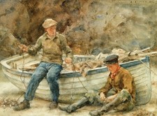 British Artist Henry S Tuke ' Bailing a Spiller' at Falmouth Rare Hardback Print