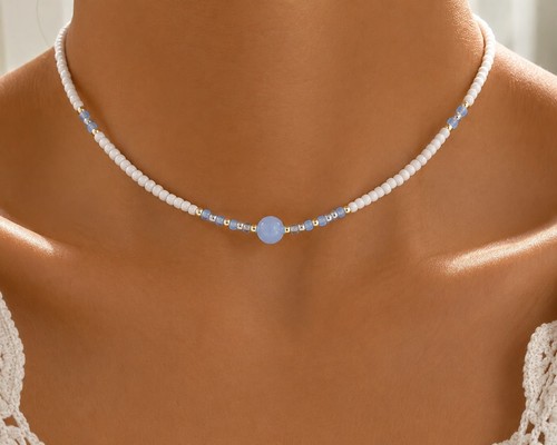 Handmade blue white beaded - handmade, &