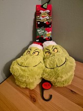 New Dr Seuss The Grinch Men's Christmas Slippers & 3 Pairs Socks UK Size 9-10