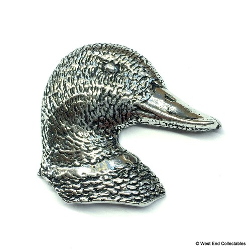 Duck head silver pewter brooch - duck,