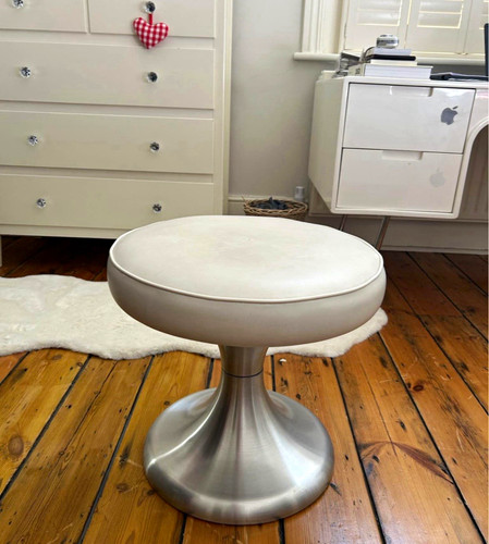 Vintage round white footstool - white,