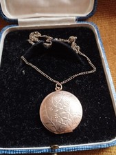 Antique Victorian gold plated locket and chain - grape vine design