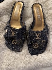 Louis Vuitton In The Style of LV Kitten Heel Shoes Denim Design Size 37/4 UK 4