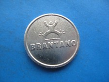 (14C2) BRANTANO SHOE BELGIUM FREE TOY GUMBALL MACHINE SILVER COLOUR TOKEN COIN 