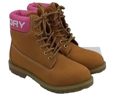 Superdry Women's Combat Ankle Boots Size 6 Brown/Pink Logo Lace Up Used F1