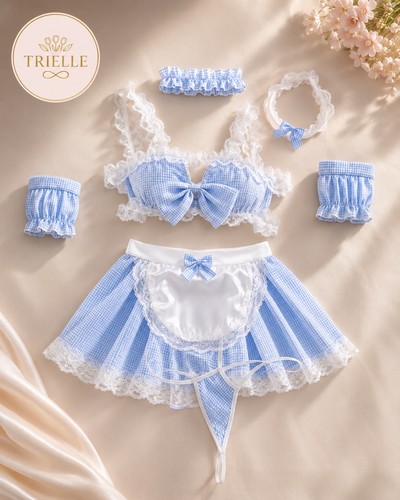 Blue gingham lingerie set - blue,