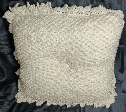 Handmade cream knitted - cream, cushion