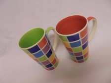 PAIR OF WHITTARD OF CHELSEA HANDPAINTED MOSAIC LATTE MUG TEA COFFEE TALL