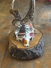 Roe deer skull Hand Decorated With Bee And Wild Flowers On Mounted Wood