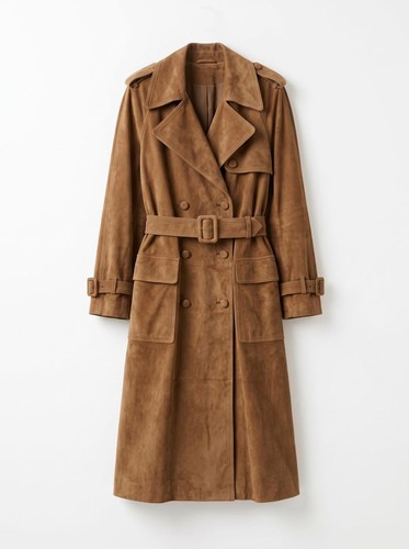 Men brown suede trench coat - suede,