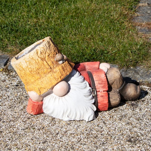Rustic laying garden gnome - rustic,