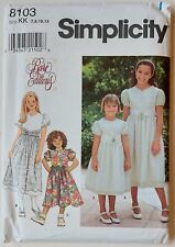 Simplicity 8103 Girls Dress Sewing Pattern Flower Girl Dress Sz 7 8 10 12