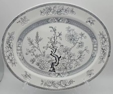 Antique John Meir Ironstone Black And White Indian Tree JM&S Oval Dish Plate 10¼