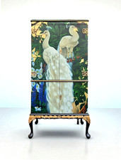 Stunning Upcycled Vintage Cocktail Cabinet Gold Peacock Chinoiserie Decoupage