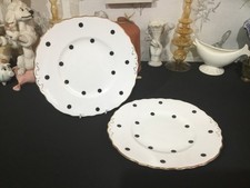 VINTAGE ROYAL VALE BLACK POLKA DOT CAKE PLATE x 2
