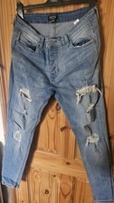 Men's 34R Skinny Distressed Ripped Blue Jeans