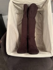 Ladies Brown Suede type Calf High Boots Size 7 Wide Fit EE Stretchy